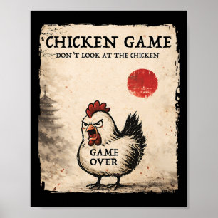 Lustige japanische Kunst Hühner Spiel Grafik Männe Poster