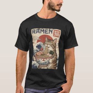 Lustige japanische Ramen-Katze Kawaii Ukiyo Vintag T-Shirt