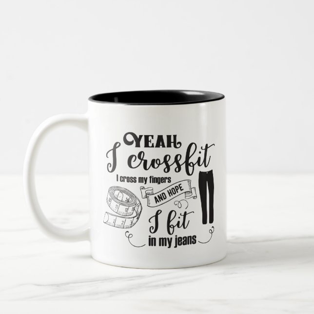 lustige Jeanswortkunst Zweifarbige Tasse (Links)