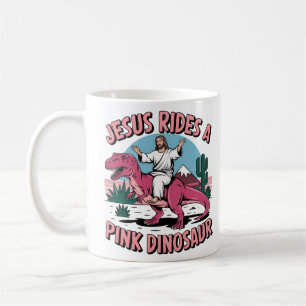 Lustige Jesus-Meme, Jesus reitet auf einem rosa Di Kaffeetasse