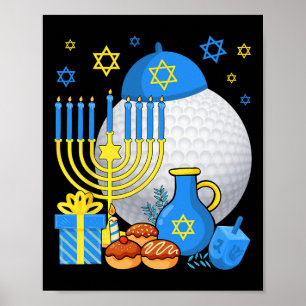 Lustige jüdische Golfball-Menora Happy Chanukka Ch Poster