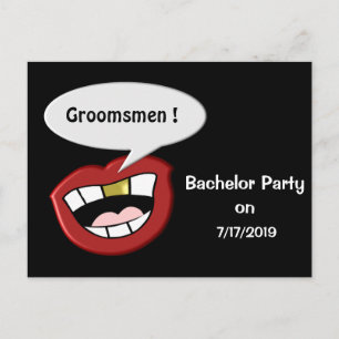 Lustige Junggesellenabschiedsparty mit großem Mund Ankündigungspostkarte