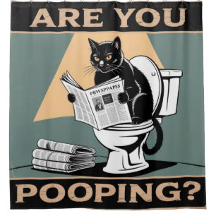 Lustige "Kacken Sie?" schwarze Katze auf Toilette Duschvorhang