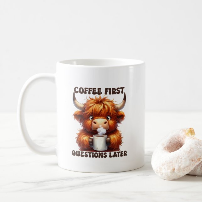 Lustige Kaffeefragen Wortkunst  Kaffeetasse (Mit Donut)