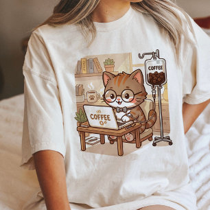 Lustige Kaffeekatze Mit Laptop Und IV-Tropf Cute Tri-Blend Shirt