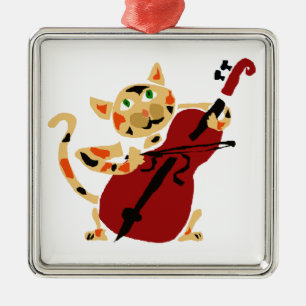 Lustige Kaliko-Katze, die Cello-Kunst-Cartoon Ornament Aus Metall
