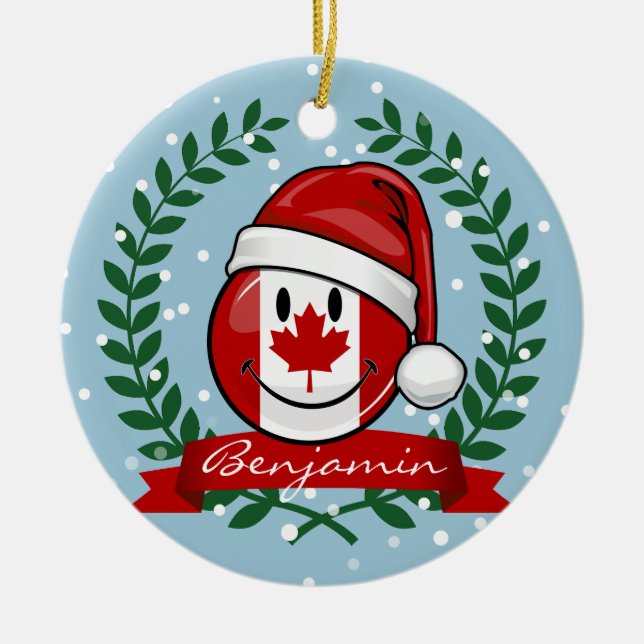 Lustige kanadische Flaggen-Weihnachtsart Keramikornament (Vorne)