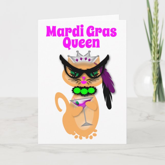 Lustige Karneval-Miezekatze-Katzen-Königin Karte (Vorderseite)