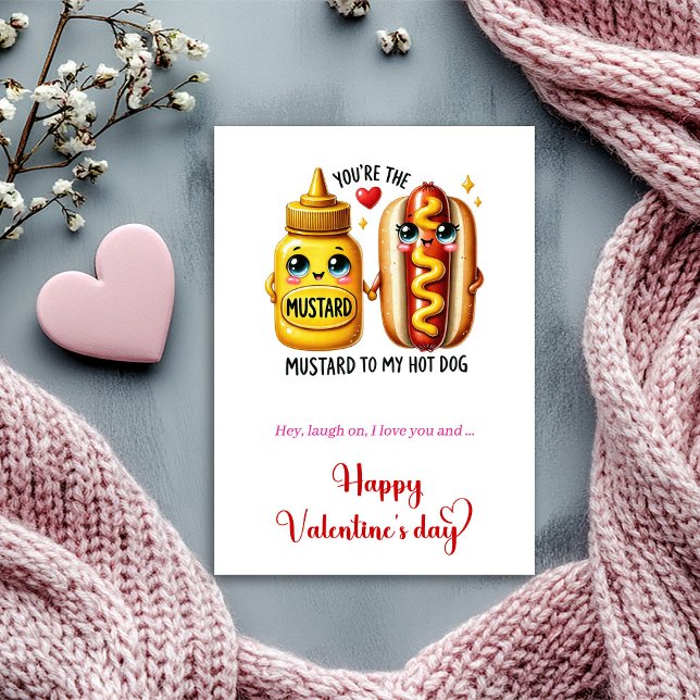 Lustige Karte Du bist der Senf zu meinem Hot Dog (Playful Valentine Card Funny Cartoon Fruit Quote)