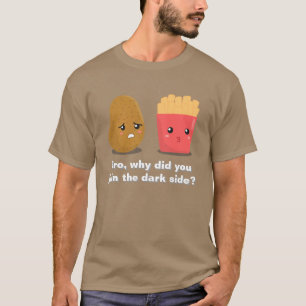 Lustige Kartoffel und Pommes Frites und die dunkle T-Shirt