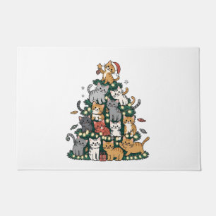 Lustige Kätzchen Weihnachtsbaum Katze Haustier Tie Fußmatte