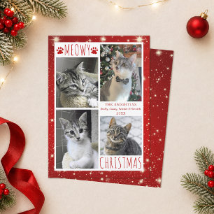 Lustige Katze 4 Foto-Collage MEOWY WEIHNACHTEN Rot