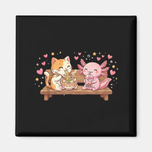 Lustige Katze Axolotl isst Ramen-Nudeln Boba Kawai Magnet