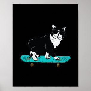 Lustige Katze beim Skateboardfahren Poster