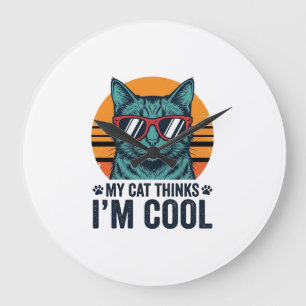 Lustige Katze denkt, ich bin cool vintage Große Wanduhr