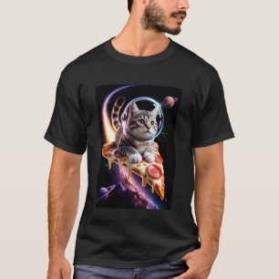 Lustige Katze, die eine Pizza im Weltraum fliegt C T-Shirt