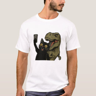 Lustige Katze Dinosaurier Selfie, Cooler Dinosauri T-Shirt