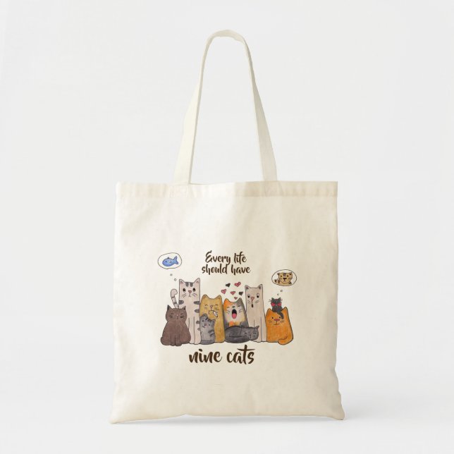 Lustige Katze Doodle| jedes Leben sollte neun Tragetasche (Vorne)