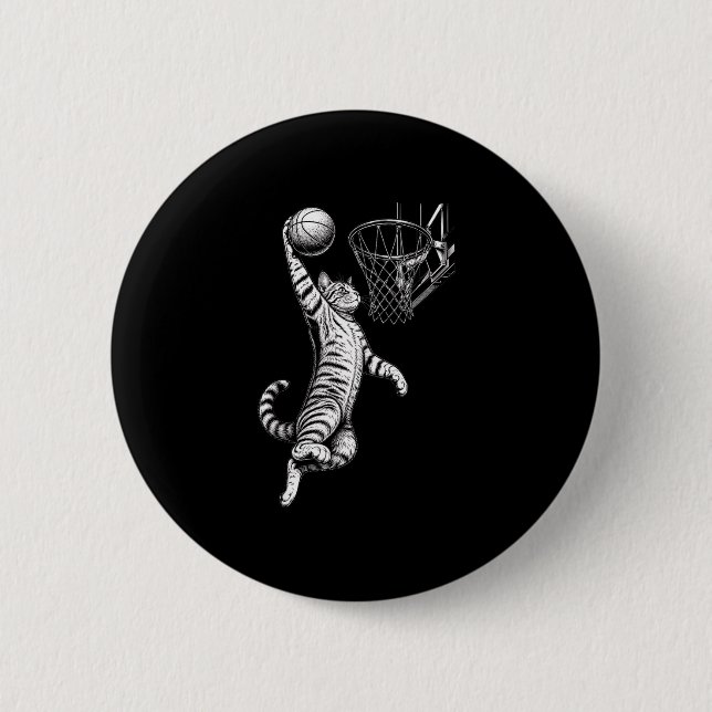 Lustige Katze dunken Basketballkorb  Button (Vorderseite)