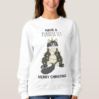 Lustige Katze eingewickelt in Weihnachtslichter Wi Sweatshirt