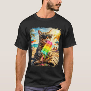 Lustige Katze Eis Sommer Tier Sonnenbrille Meme T-Shirt