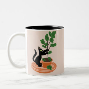 Lustige Katze Feigenbaum Topfpflanzen Handgezeichn Zweifarbige Tasse