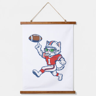 Lustige Katze Football-Spieler Wandteppich Mit Holzrahmen