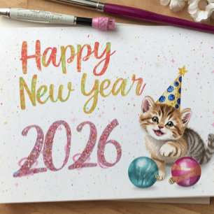 Lustige Katze Frohes Neues Jahr Flachkarte