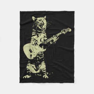 Lustige Katze Gitarre Spielende Katze Rock and Rol Fleecedecke