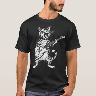 Lustige Katze Gitarre Spielt Musik T-Shirt