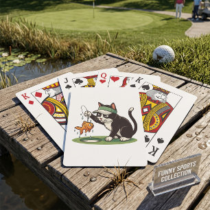 Lustige Katze Golfspieler fischt Wassergelände Spielkarten