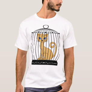 Lustige Katze in Vogelkäfig gefangen Humor Kunst T-Shirt