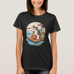 Lustige Katze isst Ramen-Schüssel-Illustration T-Shirt