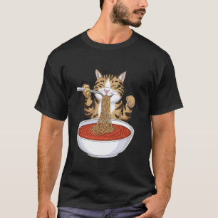 Lustige Katze isst Spaghetti Meme T-Shirt