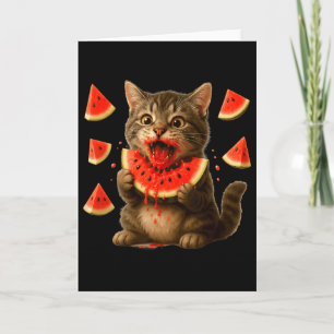 Lustige Katze isst Wassermelonen-Scheibe Wassermel Karte