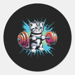 Lustige Katze Kätzchen hebt Gewichte Hantel Fitnes Runder Aufkleber