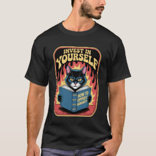 Lustige Katze liest Buch Investiere in dich selbst T-Shirt