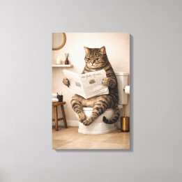 Lustige Katze liest Zeitung Badezimmer Humor Leinwanddruck