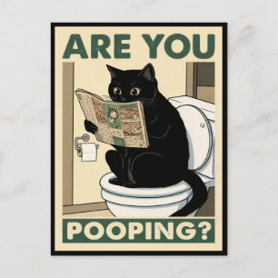 Lustige Katze liest Zeitung im Badezimmer Postkarte