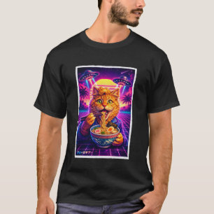 Lustige Katze Meme Retro Synthwave 80er Grafik UFO T-Shirt