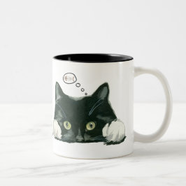 lustige Katze mit Fischknochen Kaffee Tasse Schwar