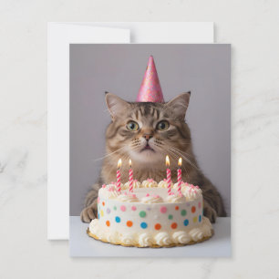 Lustige Katze mit Geburtstagstorte Postkarte