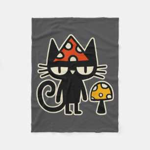 Lustige Katze mit Pilzhut Schwarze Katze mit Giftp Fleecedecke