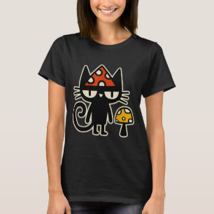 Lustige Katze mit Pilzhut Schwarze Katze mit Giftp T-Shirt