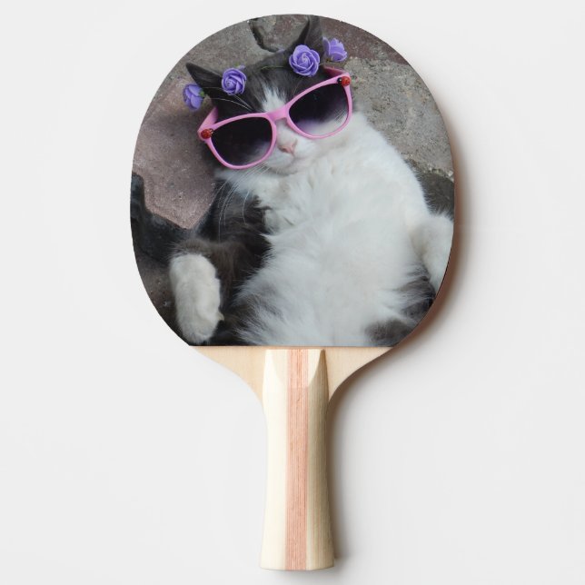 Lustige Katze mit rosa Gläsern Tischtennis Schläger (Vorderseite)