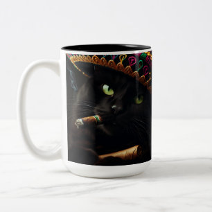 Lustige Katze mit Sombrero Zweifarbige Tasse