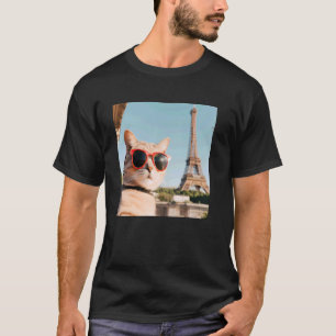 Lustige Katze mit Sonnenbrille am Eiffelturm i T-Shirt