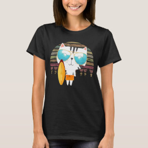 lustige Katze mit Sonnenbrille hält Surfbrett T-Shirt