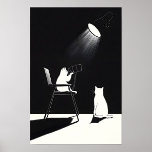 Lustige Katze mit Teleskop Poster