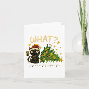 Lustige Katze mit Weihnachtslichtern und umgestürz Karte